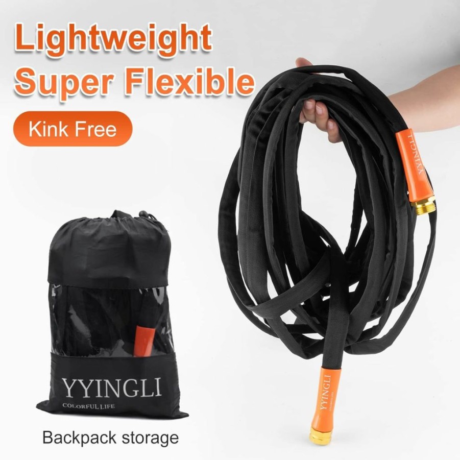 YYINGLI | Yyingli Water Hose 50Ft,No Kink Garden Hose With Heavy Duty,Flexible,Lightweight Brass Waterhose Kink-Free With 10 Function Nozzle,Extra Long Rubber Hoses For Outside And Household