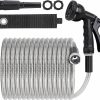 AMLEGEN | Amlegen Metal Water Garden Hose 25Ft - Heavy Duty Stainless Steel, 8-Function Sprayer & Adjustable Nozzle, Lightweight & Flexible, Tangle Free & Kink Free, Dog Proof, For Lawn/Yard/Outdoor/Rv