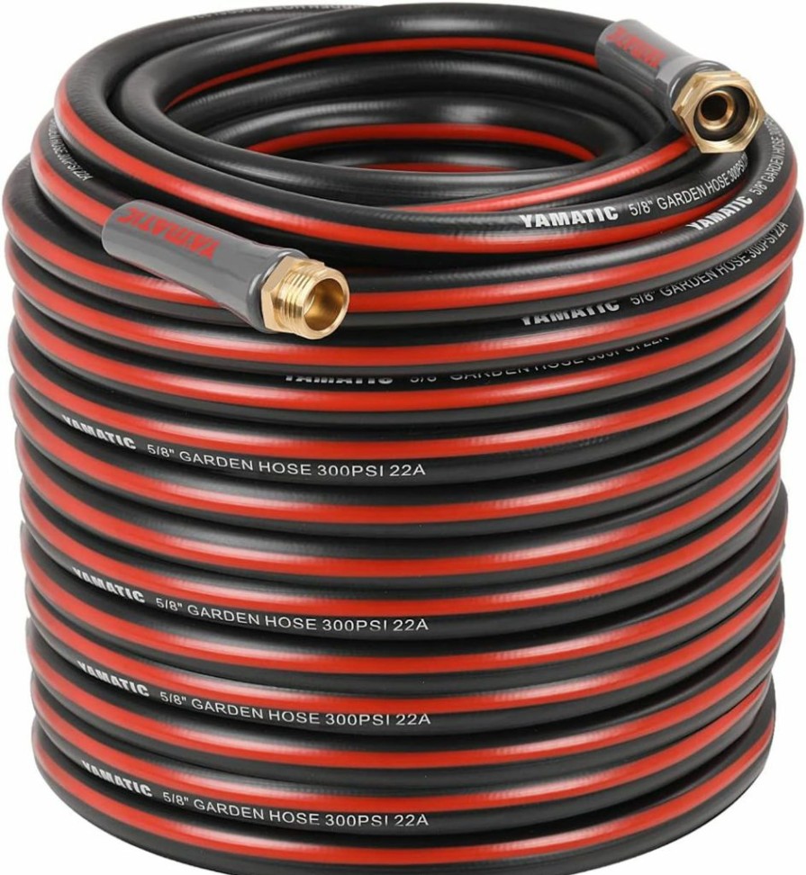 YAMATIC | Yamatic Garden Hose 50 Ft,Ultra Durable Water Hose, 5/8 Inch Premium Hose With Solid Brass Connector For All-Weather Outdoor, Car Wash, Lawn, Red