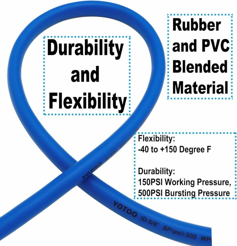 YOTOO | Yotoo Heavy Duty Hybrid Garden Water Hose 5/8-Inch By 50-Feet 150 Psi Kink Resistant, Flexible With Swivel Grip Handle And 3/4\" Ght Solid Brass Fittings, Blue