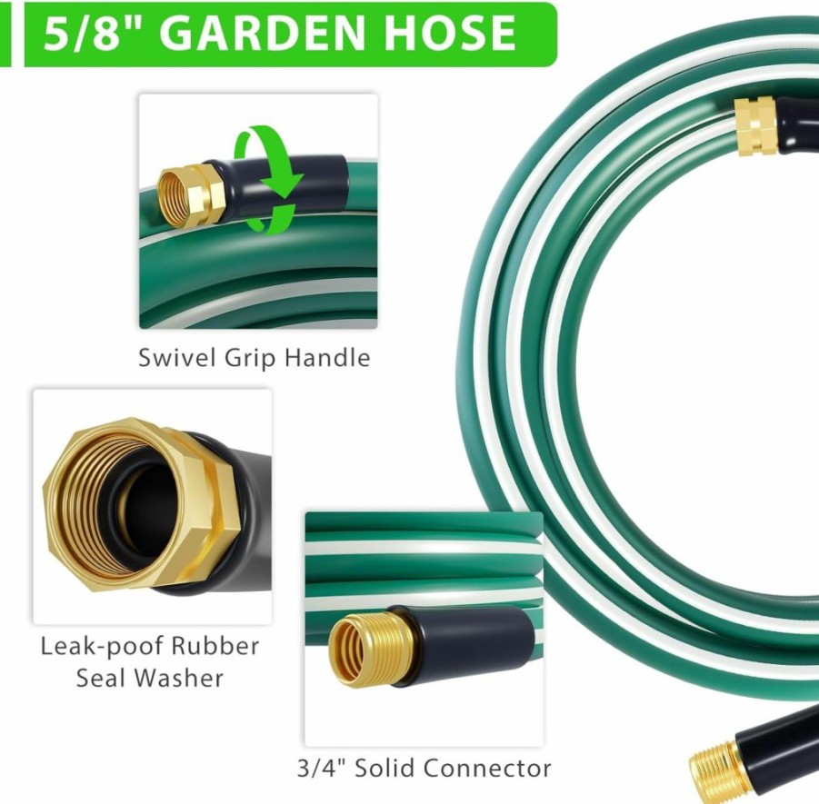 SnugNiture | Snugniture Garden Hose 100 Ft X 5/8", Heavy Duty, Light Weight, Flexible Water Hose With 3/4'' Solid Fittings For All-Weather Outdoor