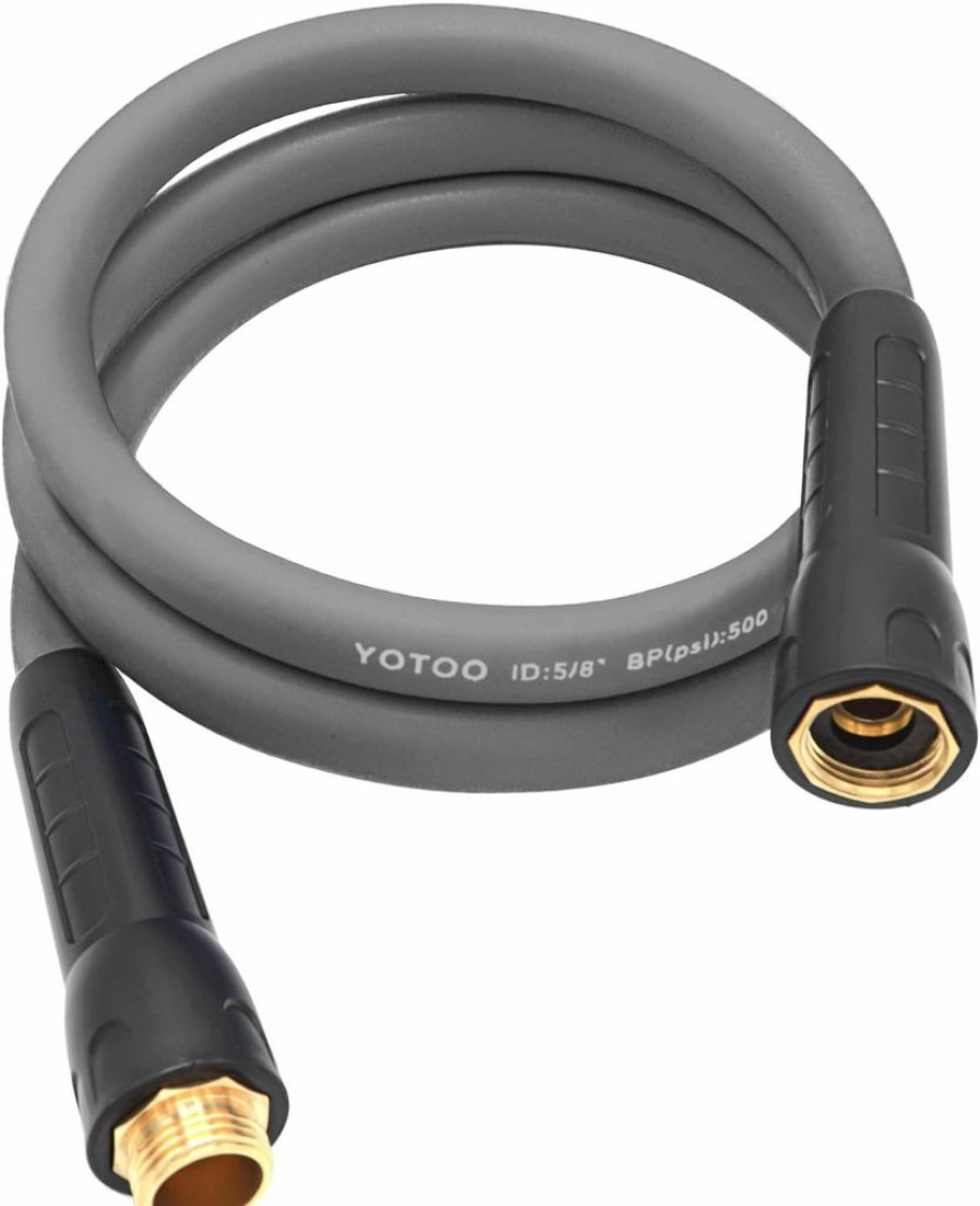 YOTOO | Yotoo Heavy Duty Hybrid Garden Lead In Water Hose 5/8-Inch By 5-Feet 150 Psi, Kink Resistant, All-Weather Flexible With Swivel Grip Handle And 3/4\" Ght Solid Brass Fittings, Gray