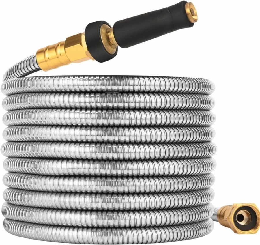 Rosy Earth | Rosy Earth 100 Ft Garden Hose Expandable - 304 Stainless Steel Water Hose 100 Ft - Heavy Duty Flexible Kink Free Hose, No Bite