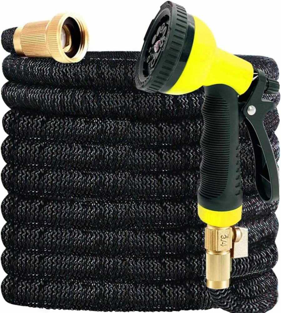 J&B | J&B Xpandahose 75Ft Expandable Garden Hose With Holder - Heavy Duty Superior Strength 3750D - 4 -Layer Latex Core - Extra Strong Brass Connectors And 10 Spray Nozzle W/Storage Bag (Blue 75)