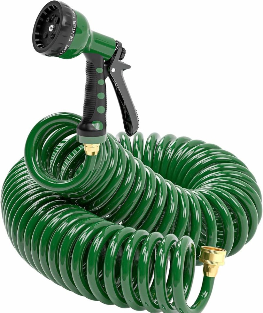 SPECILITE | Specilite Coil Garden Hose 25 Ft 3/8", Eva Flexible Water Hose With 6-Pattern Spray Nozzle,Curly Recoil Hoses,Retractable,Lightweight And No Kink Watering Hose For Boat, Greenhouse, Yard, Patio