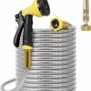 FOXEASE | Foxease Metal Garden Hose 50Ft - Stainless Steel Heavy Duty Water Hose With Metal Nozzle & 8 Function Sprayer, Portable & Lightweight Kink Free Yard Hose, Outdoor Hose