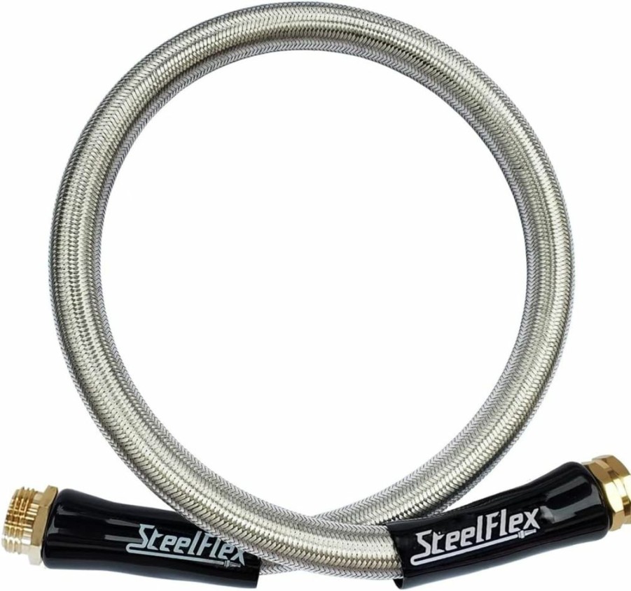 SteelFlex | Steelflex Leader Hose For Garden Hose Reel - 3/4" Braided Stainless Steel Outdoor Short Water Hose - Flexible, No Kinks, Tangles - Withstands Extreme Pressure, Weather, Temperature - 3 Foot Length