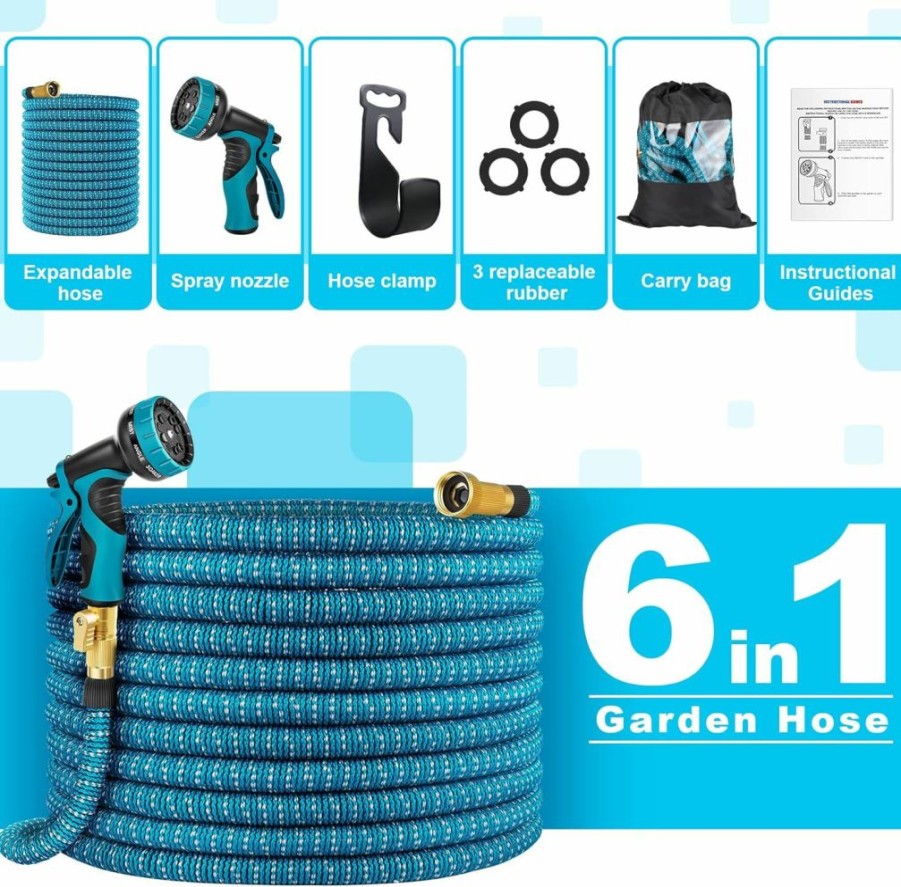 Generic | 100Ft Garden Hose With 10 Function Spray Nozzle, Lightweight Water Hose For Outdoors With Extra Strong Brass Connectors