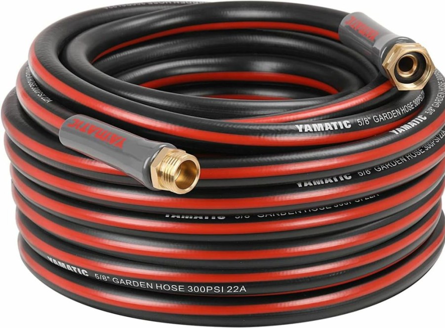 YAMATIC | Yamatic Garden Hose 5/8 In X 25 Ft With Swivel Fitting, Kink Free Water Hose With Solid Brass Connector For All-Weather Outdoor, Lawn