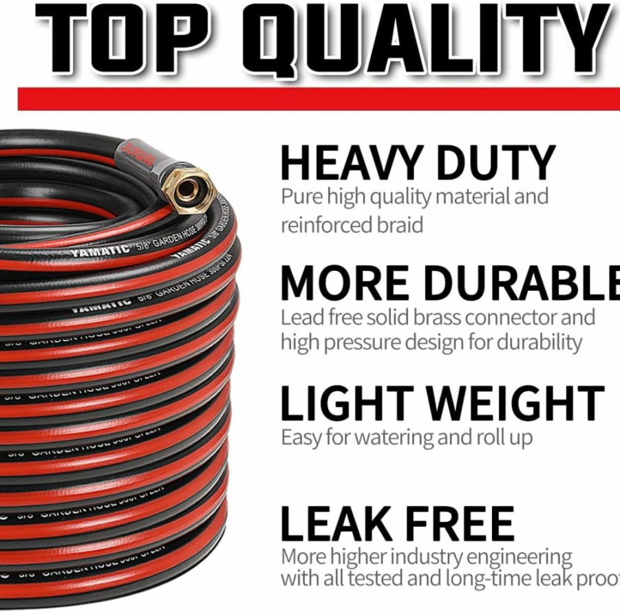 YAMATIC | Yamatic Garden Hose 5/8 In X 25 Ft With Swivel Fitting, Kink Free Water Hose With Solid Brass Connector For All-Weather Outdoor, Lawn