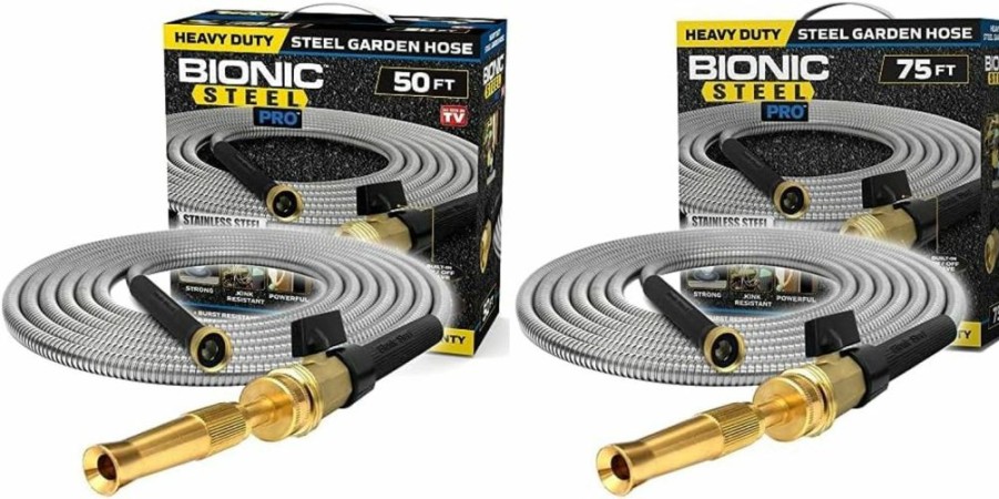 BIONIC STEEL | Bionic Steel Pro Garden Hose - 304 Stainless Steel Metal 75 Foot Garden Hose Heavy Duty Lightweight, Kink-Free, And Stronger Than Ever With Brass Fittings And On/Off Valve 2021 Model