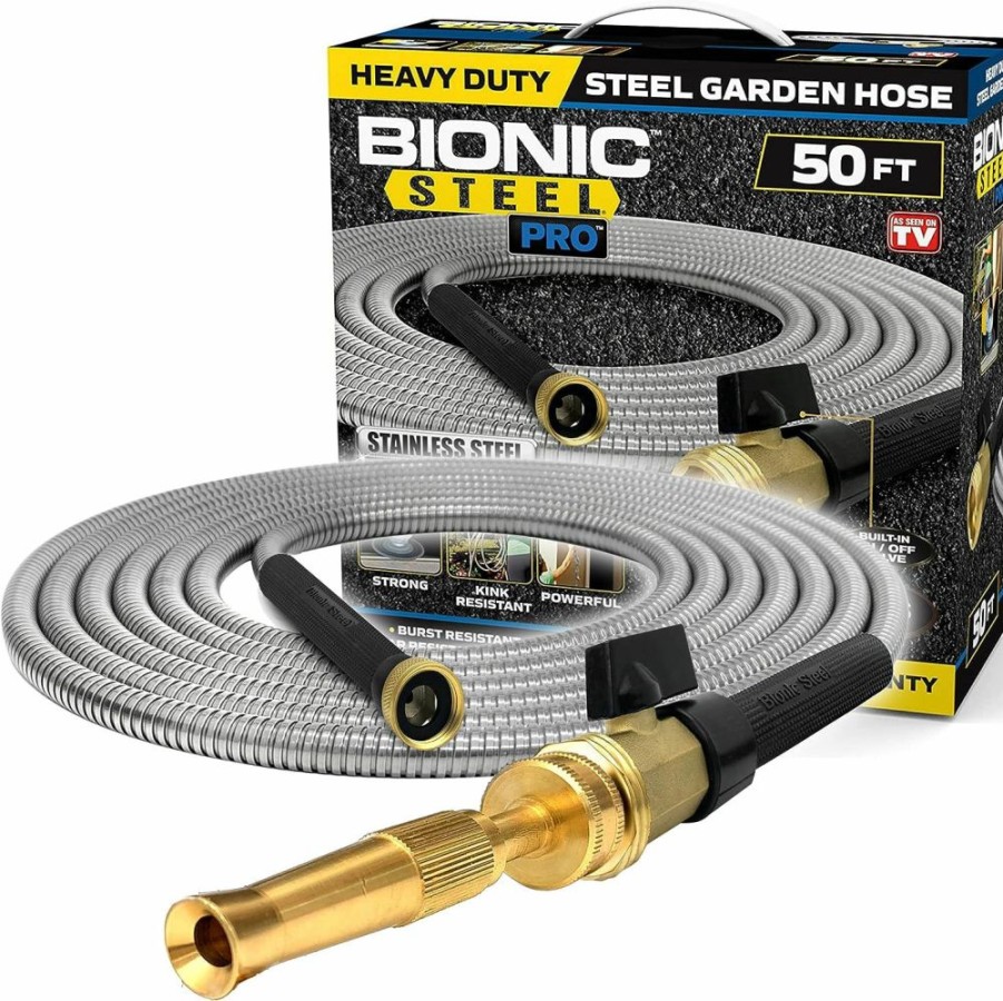 BIONIC STEEL | Bionic Steel Pro Garden Hose - 304 Stainless Steel Metal 75 Foot Garden Hose Heavy Duty Lightweight, Kink-Free, And Stronger Than Ever With Brass Fittings And On/Off Valve 2021 Model