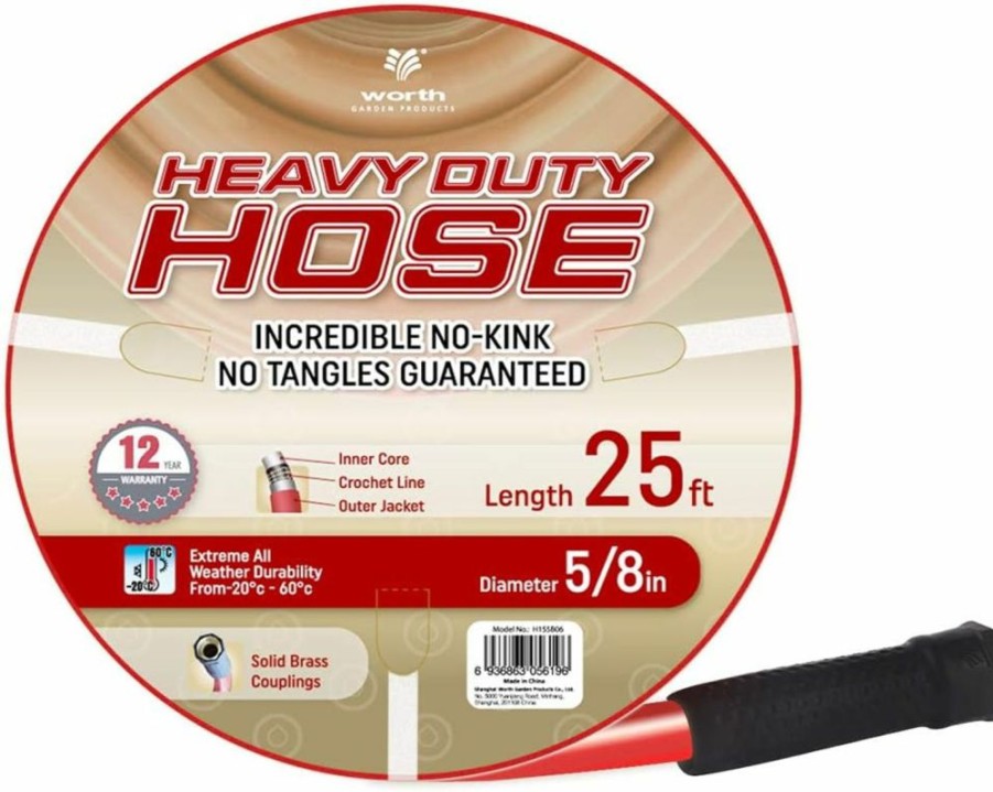 Solution4Patio Expert in Garden Creation | Solution4Patio Homes Garden Hose No Kink 5/8 In. X 25 Ft. Red Water Hose, No Leaking, Heavy Duty, Brass Fittings 12 Years Warranty, No Dop, Environmental-Friendly