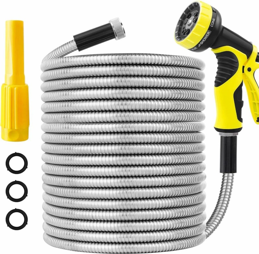 FIENVO | Fienvo Metal Garden Hose 50Ft With Super Tough And 304 Flexible Stainless Steel Garden Hose,Heavy Duty Water Hoses Outdoor,No Kinks And Tangles (50Ft)