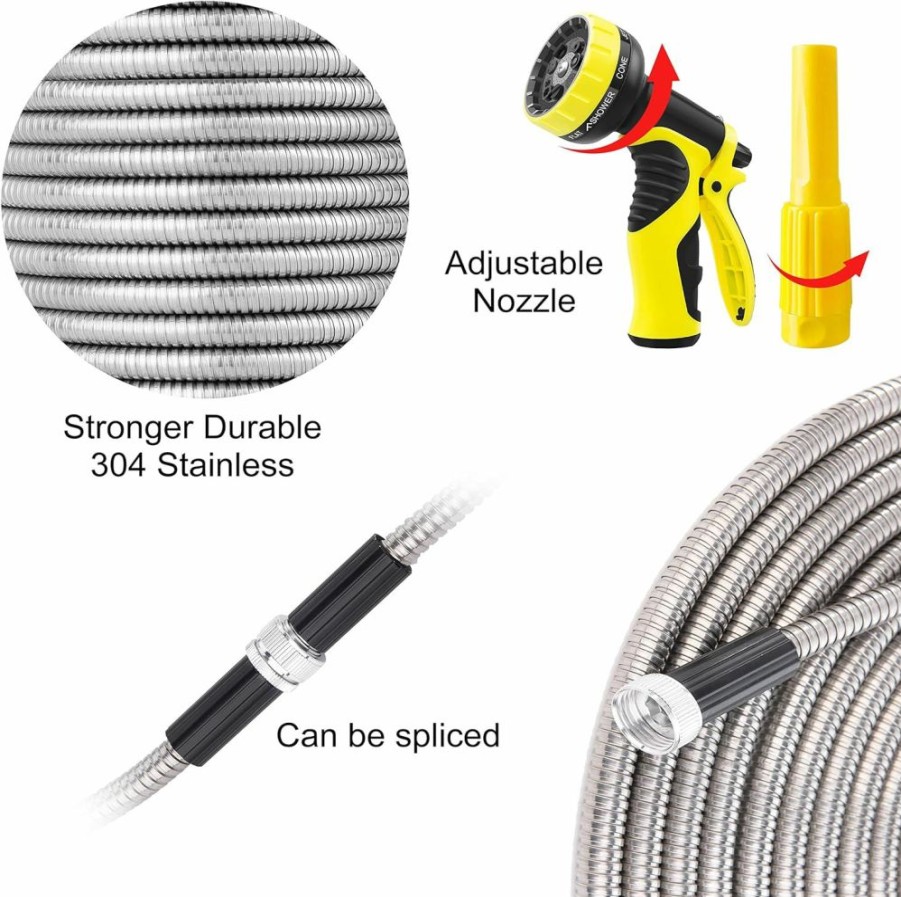 FIENVO | Fienvo Metal Garden Hose 50Ft With Super Tough And 304 Flexible Stainless Steel Garden Hose,Heavy Duty Water Hoses Outdoor,No Kinks And Tangles (50Ft)