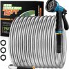 Besiter | Besiter Garden Hose 50Ft Stainless Steel Water Hose With 10 Functions Adjustable Spray Nozzle, Heavy-Duty Metal Garden Hose Flexible Durable No-Tangle & Kink Leak Dog Proof Hose For Yard Lawn(Orange)