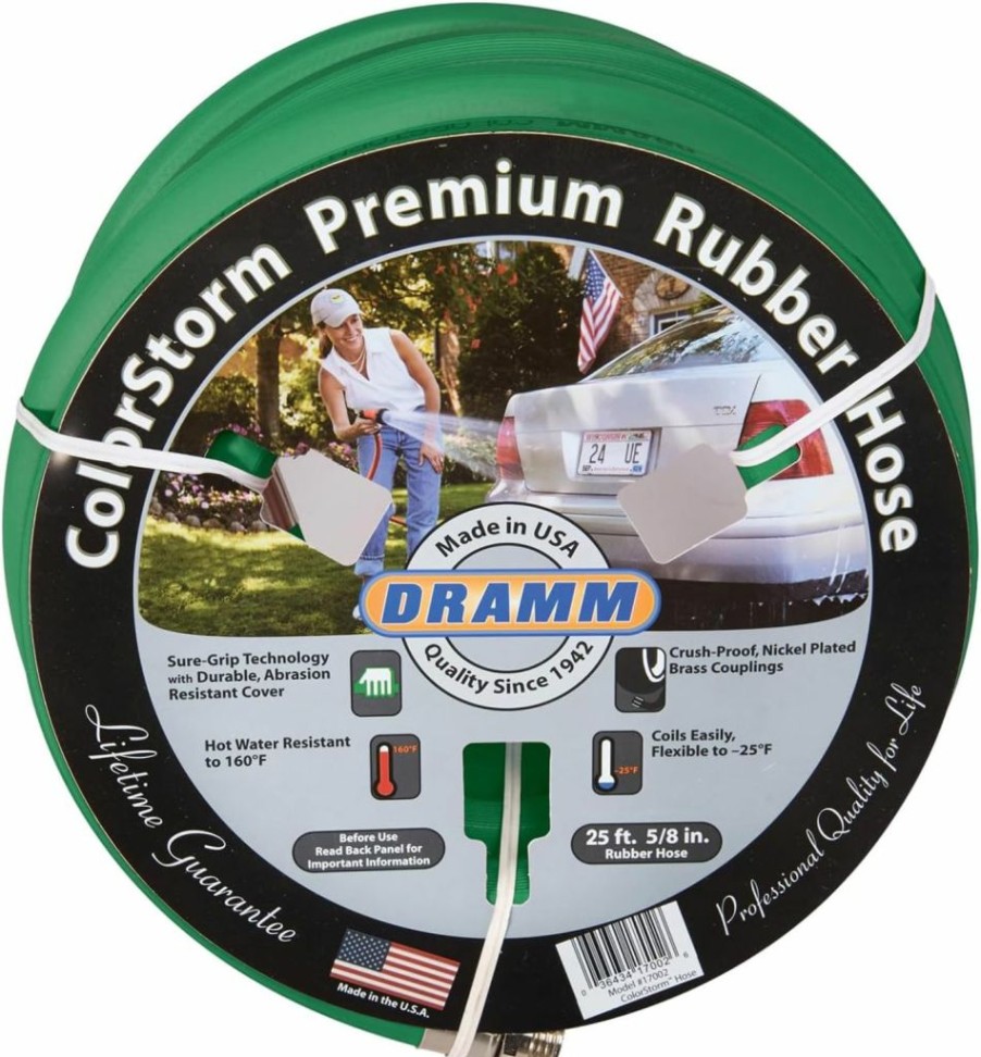 Dramm | Dramm Colorstorm Premium Rubber Garden Hose, No Kink, Leak Proof Water Hose, Male Female Fittings, Made In Usa, Hot & Cold Resistant, 518 Burst Psi, Berry, 5/8\"X50'