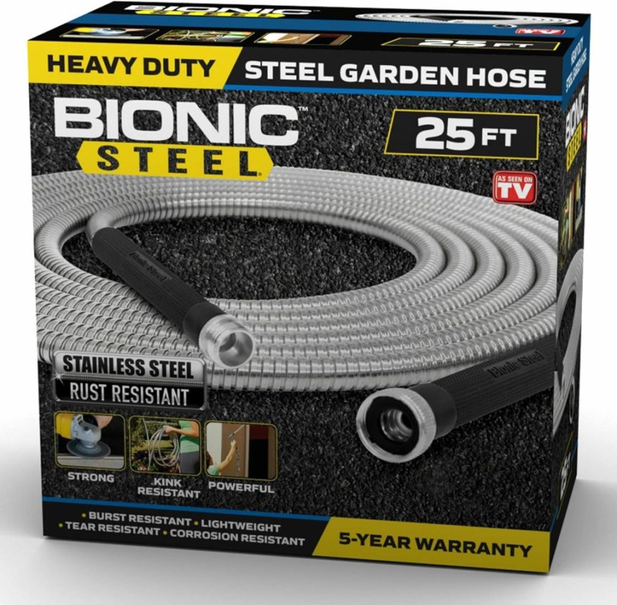 BIONIC STEEL | Bionic Steel 50 Foot Metal Garden Hose 304 Stainless Steel Super Tough & Flexible, Lightweight, Crush Resistant Aluminum Fittings, Kink & Tangle Free, Rust Proof, Easy To Use & Store