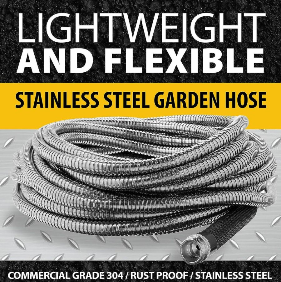 BIONIC STEEL | Bionic Steel 50 Foot Metal Garden Hose 304 Stainless Steel Super Tough & Flexible, Lightweight, Crush Resistant Aluminum Fittings, Kink & Tangle Free, Rust Proof, Easy To Use & Store