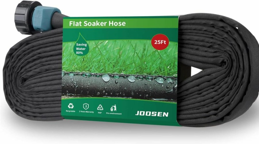 JOOSEN | Joosen Soaker Hose 25Ft 1/2\" Flat Double Layer Consistent Drip Hose Saving 80% Water Leakproof Kink Free Vegetable Garden Hose