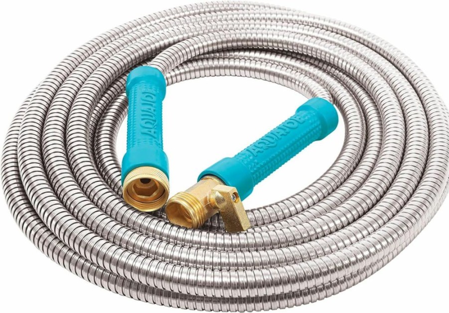 Aqua Joe | Aqua Joe Ajsgh25-Max Heavy-Duty Puncture Proof Kink-Free Garden Hose, 25-Foot, 1/2-Inch, W/Brass Fitting & On/Off Valve, Spiral Constructed 304-Stainless Steel Metal