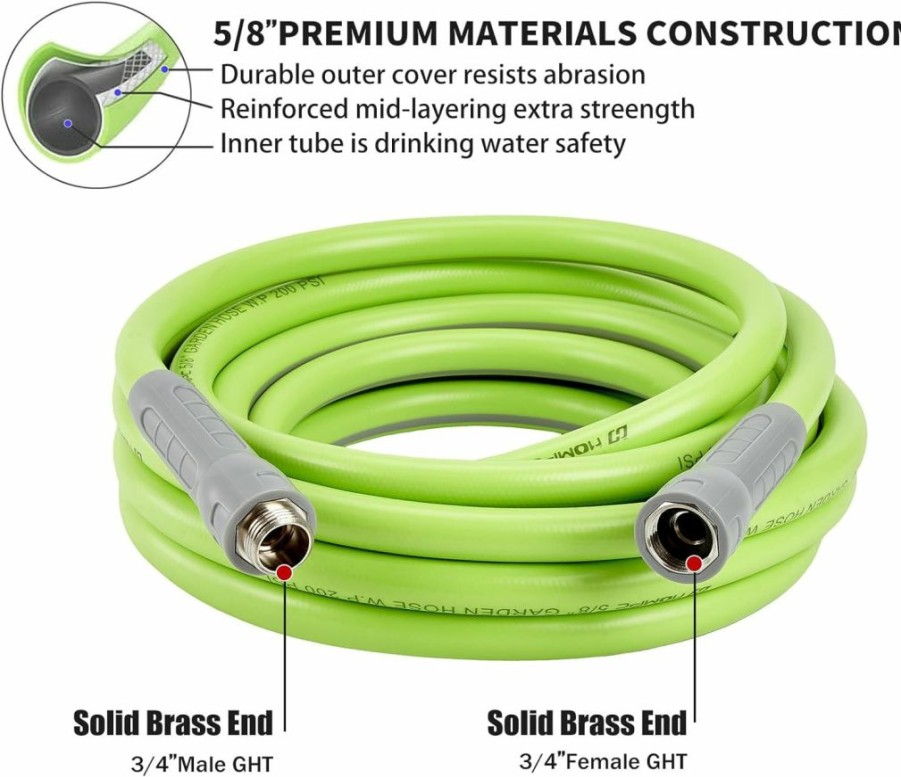 HQMPC | Hqmpc Hose Garden Hose With Swivel Grip 5/8 In. X 12 Feet Water Hose Heavy Duty Durable Material Water Hose With Solid Fittings (Green)