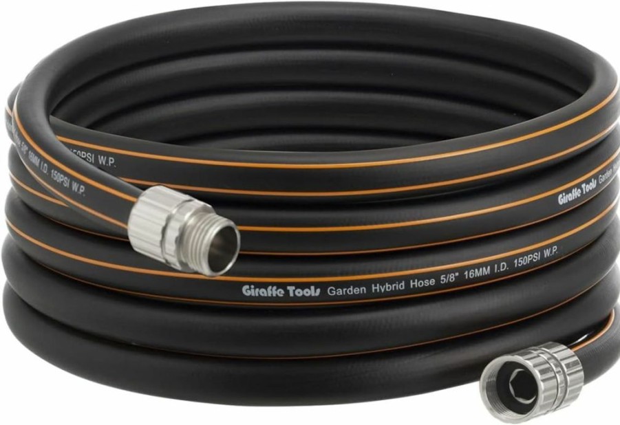 Giraffe Tools | Giraffe Tools Garden Hose 50 Ft, 5/8\" Rubber Water Hose With Custom Length, Heavy Duty, No Kink, Flexible Gardening Hose With Male To Female Fittings For Garden & Yard