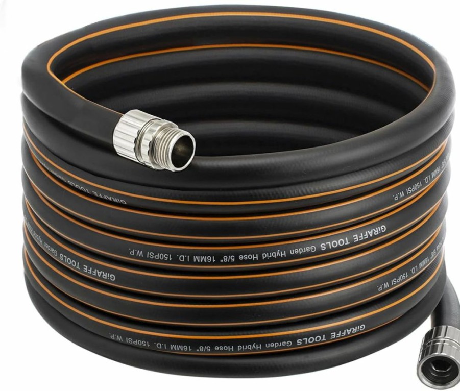 Giraffe Tools | Giraffe Tools Garden Hose 50 Ft, 5/8\" Rubber Water Hose With Custom Length, Heavy Duty, No Kink, Flexible Gardening Hose With Male To Female Fittings For Garden & Yard