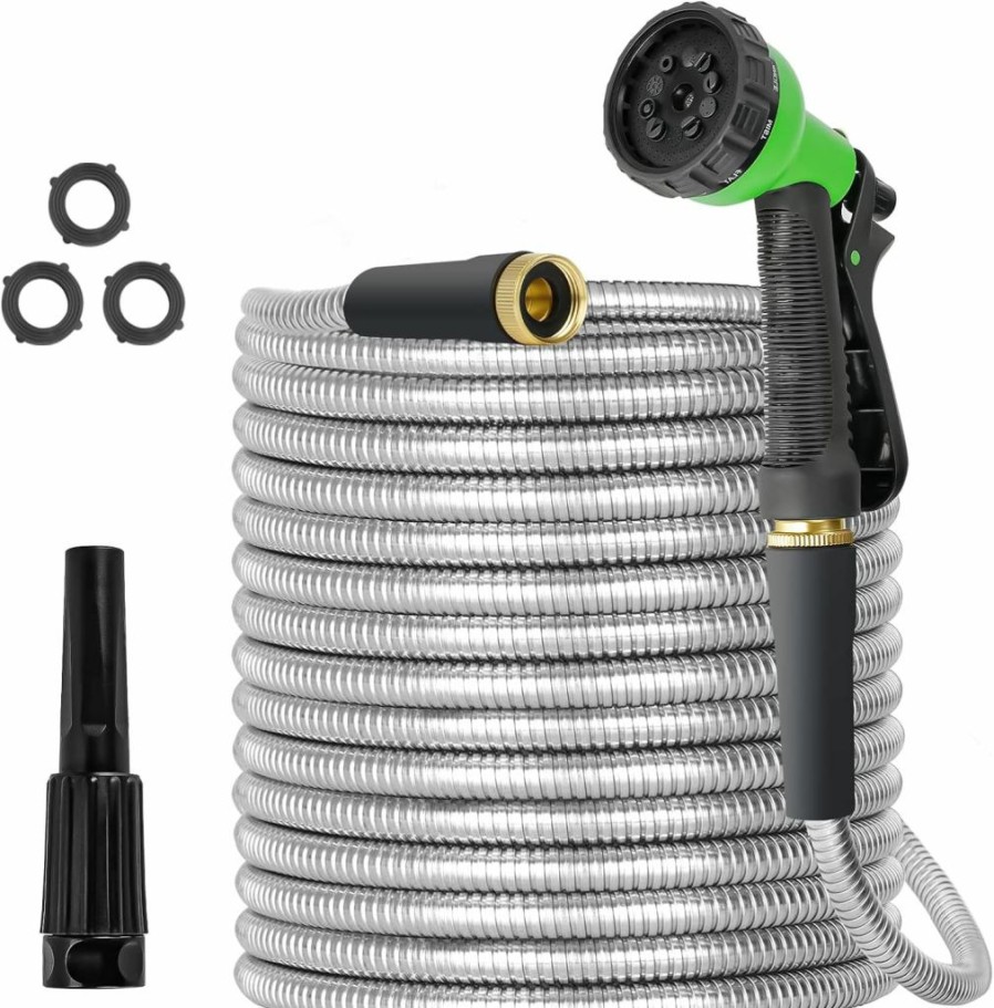 TVKB | Tvkb Metal Garden Hose 75Ft Stainless Steel Water Hose Super Tough Flexible Water Pipe With 3/4 Inch Brass Fittings And Sprayer Nozzle, Kink & Tangle Free, Rust Proof