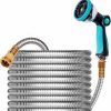 Das perfekte werkzeug | Das Perfekte Werkzeug Metal Expandable Garden Hose 25Ft - Lightweight 304 Stainless Steel Garden Hose With 10 Function Nozzle - Flexible No Kinking Water Hose,Dogproof,For Yard, Outdoor, Rv