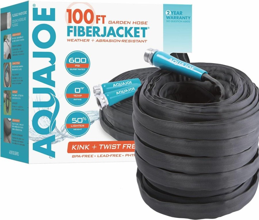 Aqua Joe | Aqua Joe Ajfjh50-58-Pro Fiberjacket Non-Expanding Kink-Free Garden, Rv, Marine And Camper Hose, Ultra-Lightweight, Drinking Water Safe, Ft, 50-Feet X 5/8-Inch