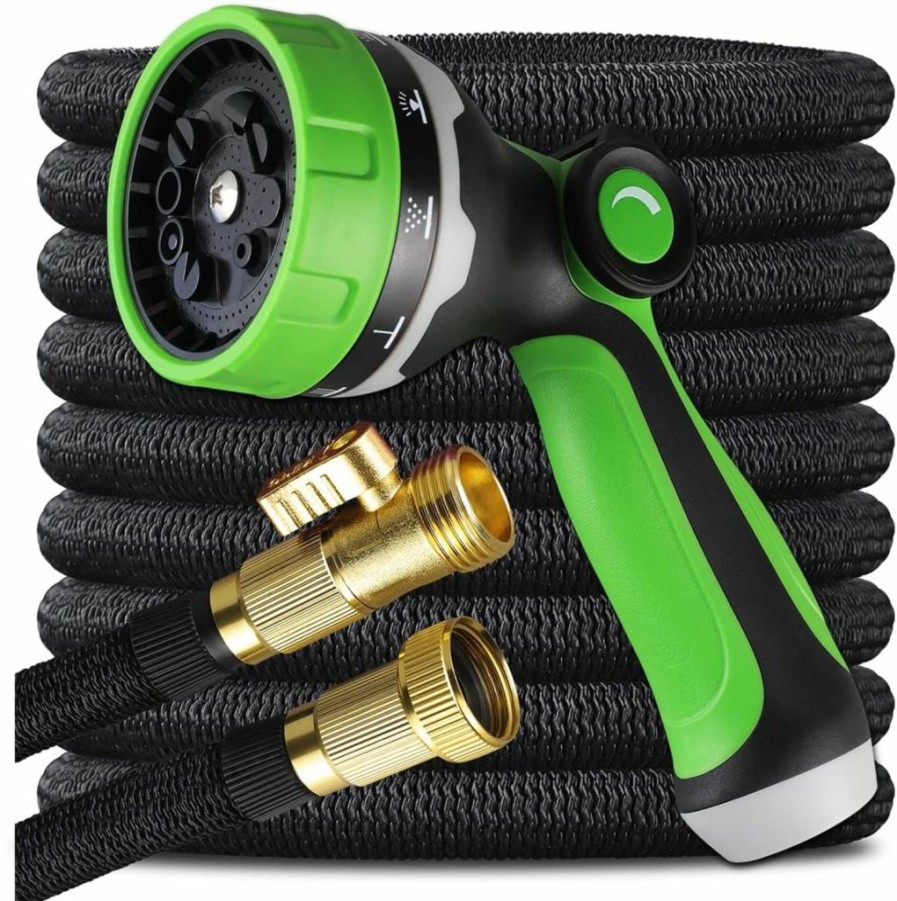 Knoikos | Expandable Garden Hose 50Ft - Flexible Water Hose With 10 Function Nozzle -Leakproof Lightweight No-Kink Garden Hose With Solid Fittings