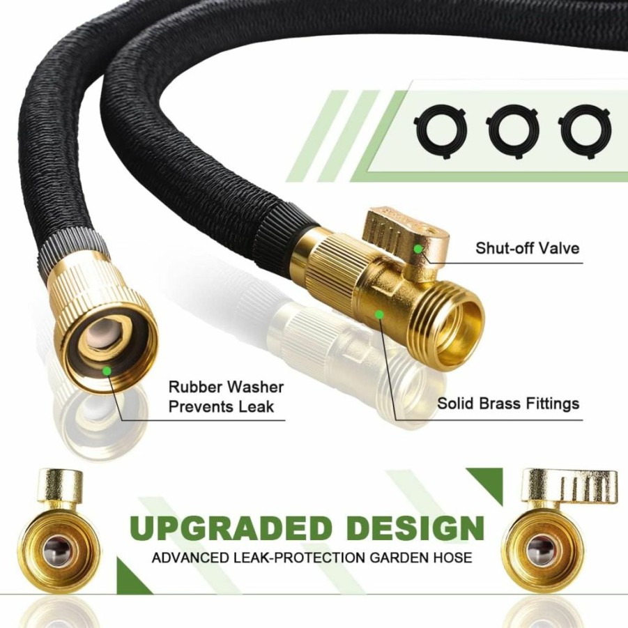 Knoikos | Expandable Garden Hose 50Ft - Flexible Water Hose With 10 Function Nozzle -Leakproof Lightweight No-Kink Garden Hose With Solid Fittings