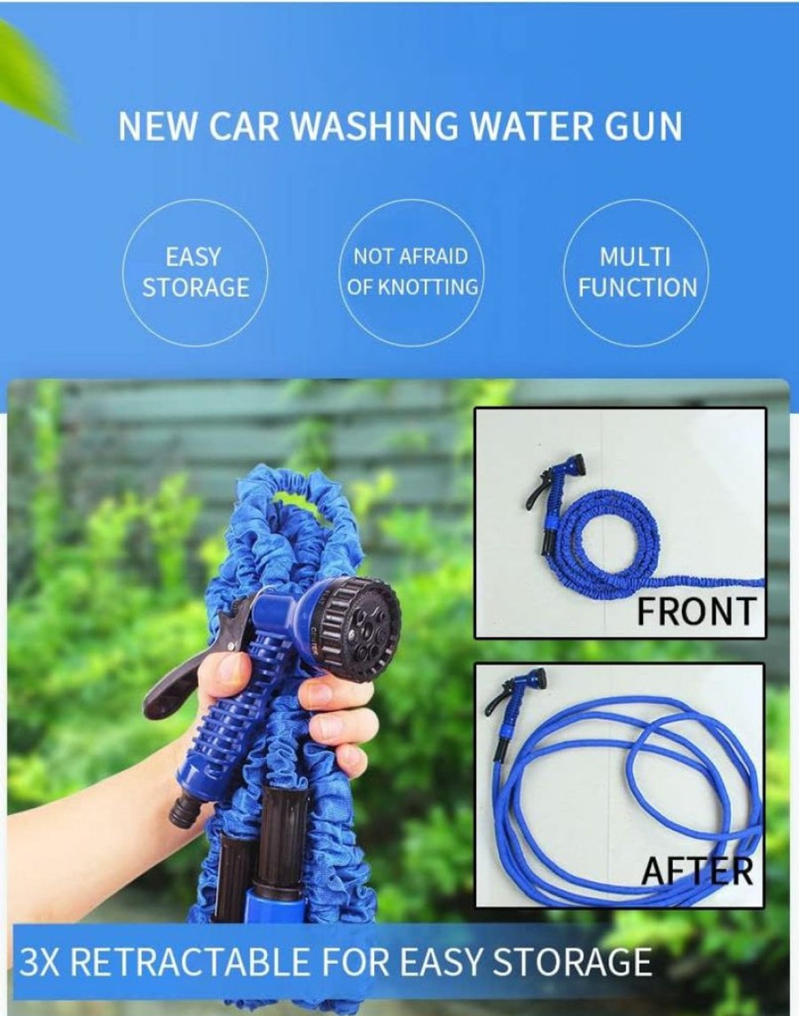 Khoimy | 50Ft Expandable Garden Hose With 7 Function Spray Nozzle, Flexible Water Hose Water Pipe, Expandable Hose Pipe Spray Gun, Durable Magic Water Pipe For Gardening Lawn Car Pet Washing (Blue)