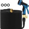 FOOFAA | Flexible Expandable Garden Hose50Ft, With 10 Function Spray Nozzle,Hose With 3/4\" Solid Brass Connectors & Triple Latex Core,Self- Locking Leakproof Design (Black) (50Ft, Black)