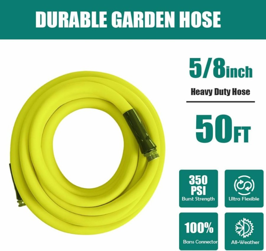 Socpuro | Socpuro Heavy Duty Garden Hose 5/8 In X 30 Ft, Flexible Kink Resistant Water Hose With Swivel Grip Handle And 3/4\" Ght Solid Brass Fittings For Watering And Washing