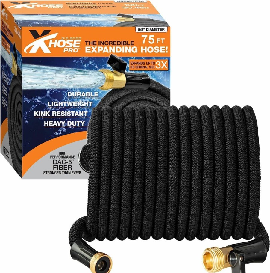 Big Boss | X-Hose Pro Expandable Garden Hose 75 Ft, Heavy Duty Lightweight Retractable Water Flexible Hose, Weatherproof, Crush Resistant Solid Brass Fittings, Kink Free As Seen On Tv