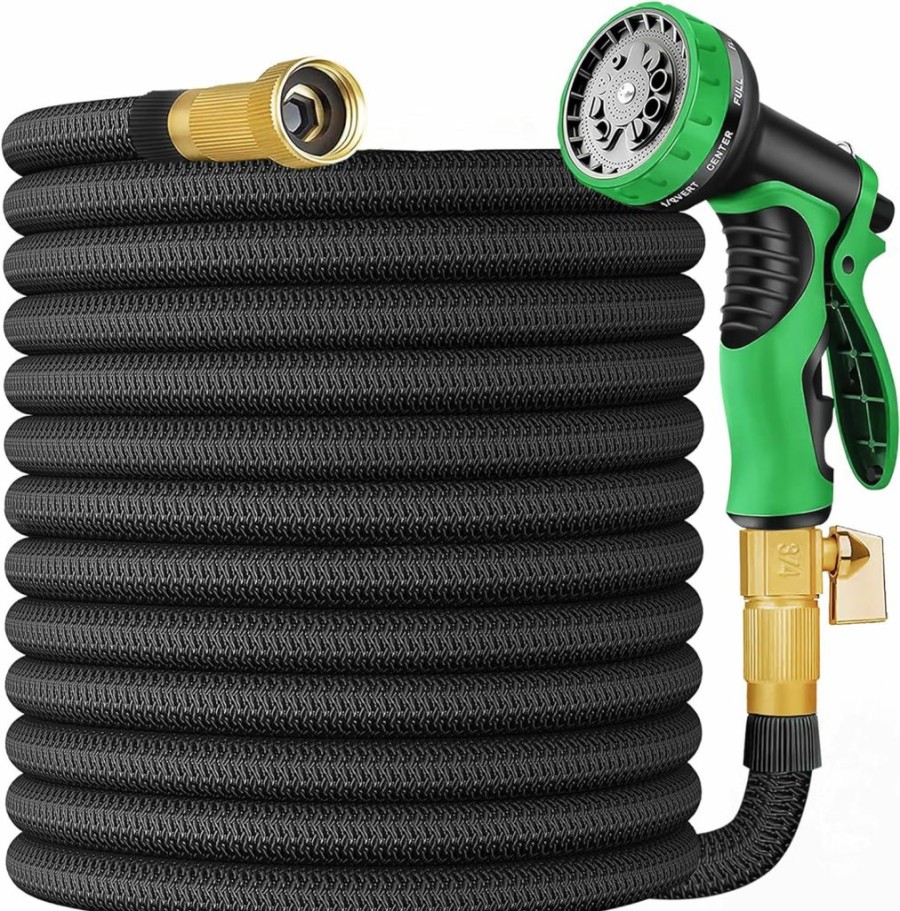 Palint | Expandable Garden Hose 50 Ft Water Hose With 10 Function Spray Nozzle, No Kink Lightweight Flexible Hose With 3/4 Inch Solid Fittings And 4-Layer Latex Core, 50Ft Retractable Stretch Hose, Black