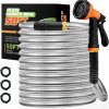 Besiter | Besiter Garden Hose 100Ft Stainless Steel Water Hose With 10 Functions Adjustable Spray Nozzle, Heavy-Duty Metal Garden Hose Flexible Durable No-Tangle & Kink Leak Dog Proof Hose For Yard Lawn(Orange)