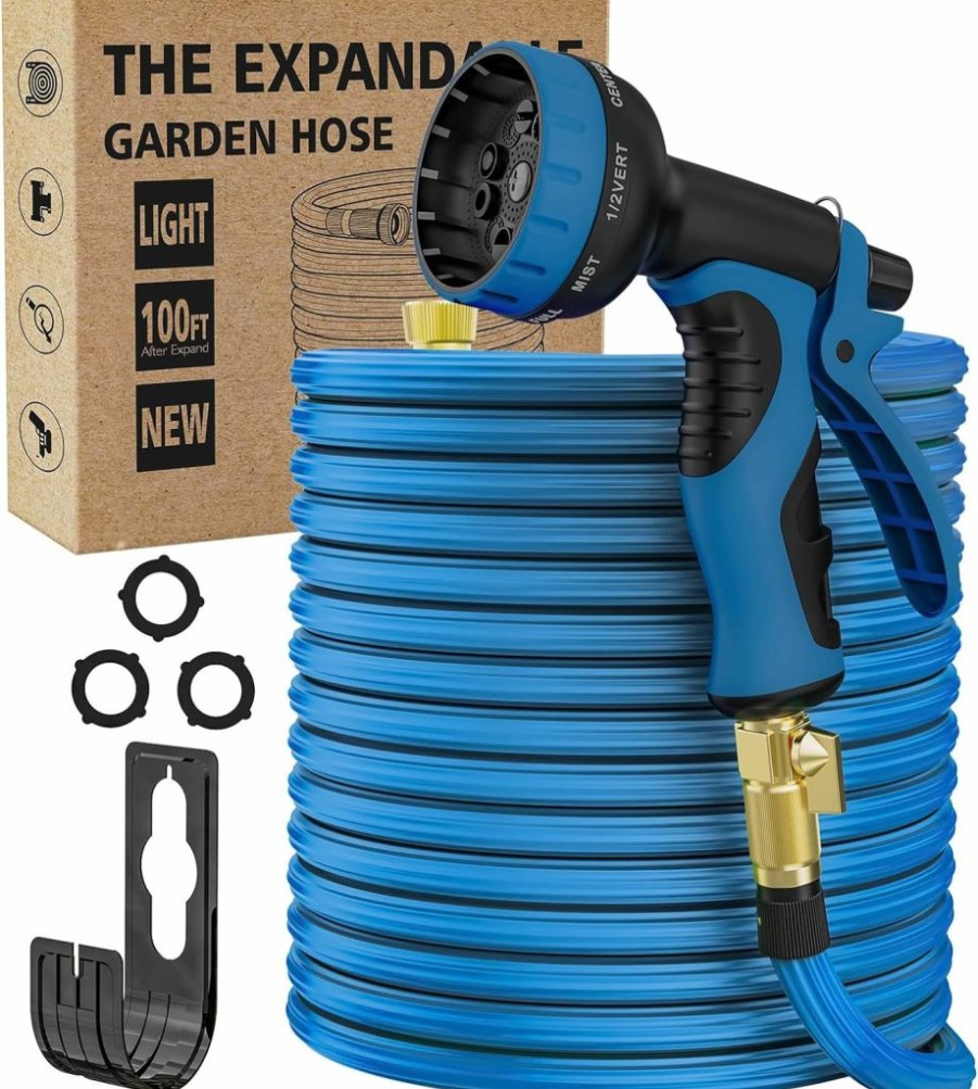 Tukeson | Garden Hose 50 Ft,2.5X Expandable Flexible Garden Hose,Lightweight Retractable Latex Water Hose,10-Function Spray Nozzle,2024 New 40 Layers Of Innovative Nano Rubber, Wear-Resistant, (50 Ft,Blue)