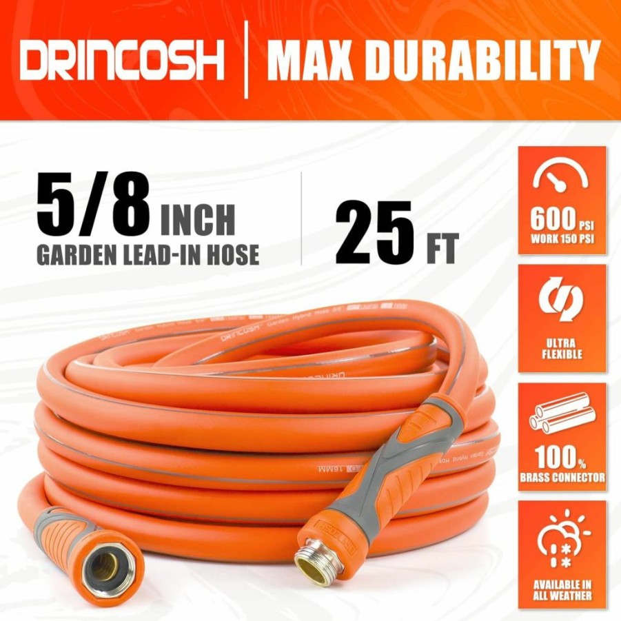 DRINCOSH | Drincosh Garden Hose 25 Ft X 5/8\" Flexible Garden Hose With Swivel Grip Handle For All-Weather Outdoor, Lawn, Car Wash, Backyard